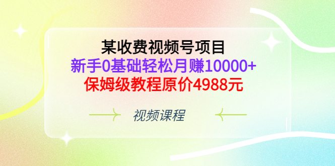 视频号赚钱项目：新手0基础轻松月赚10000+，保姆级教程原价4988